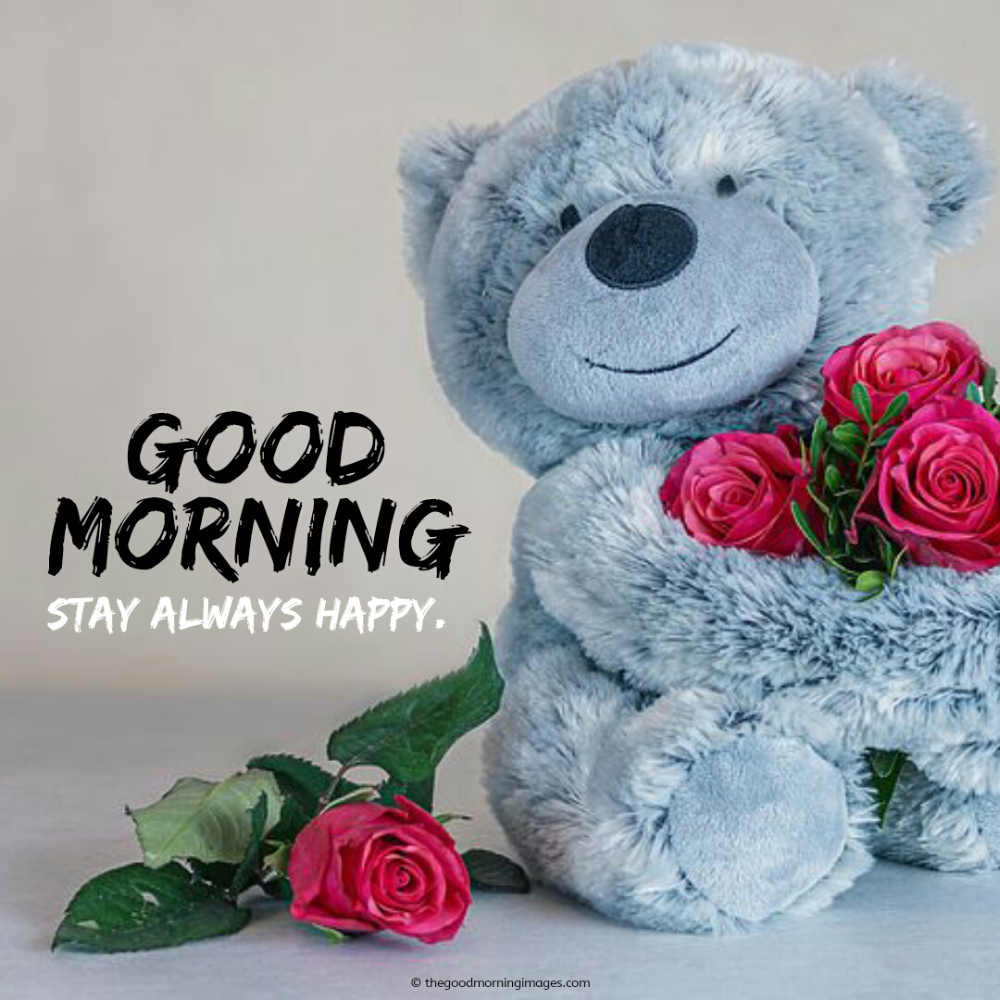 Good Morning Teddy Bear With Flowers